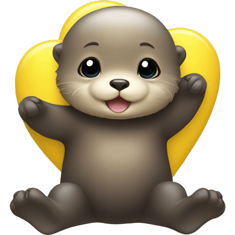 Baby sea otter with yellow heart in its paws emoji