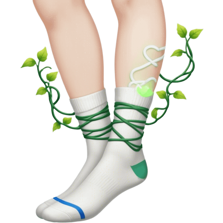 Moon white sport socks, glowing vines wrapped around ankles emoji