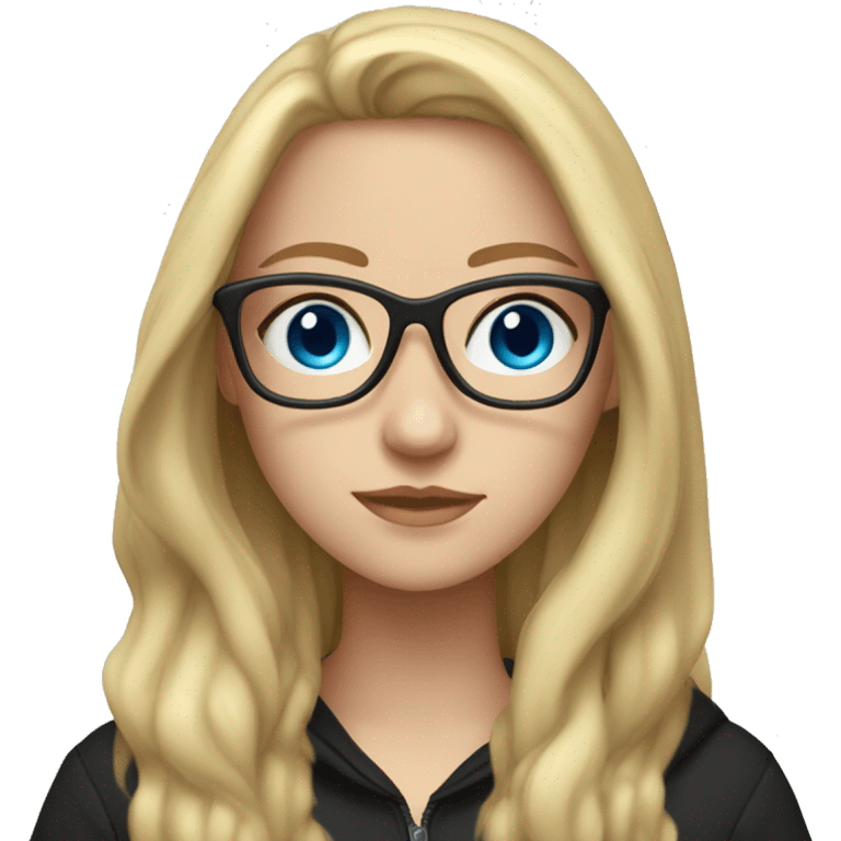 white girl with glasses and long blonde hair and black hoodie and blue eyes emoji