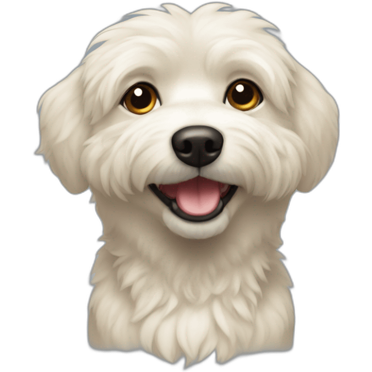 blonde eskipoo dog one ear up emoji