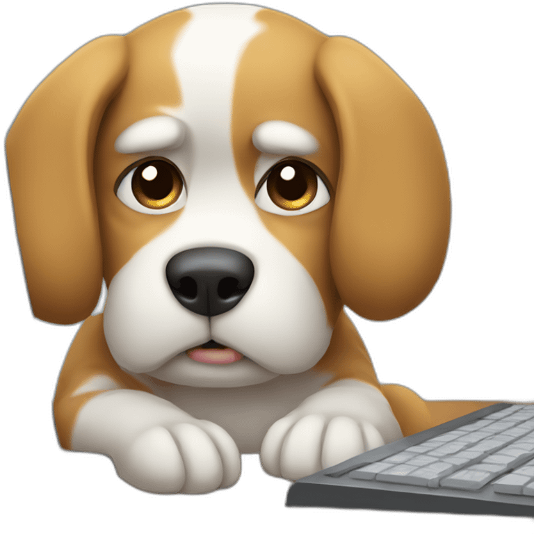 Sad dog is working on computer emoji