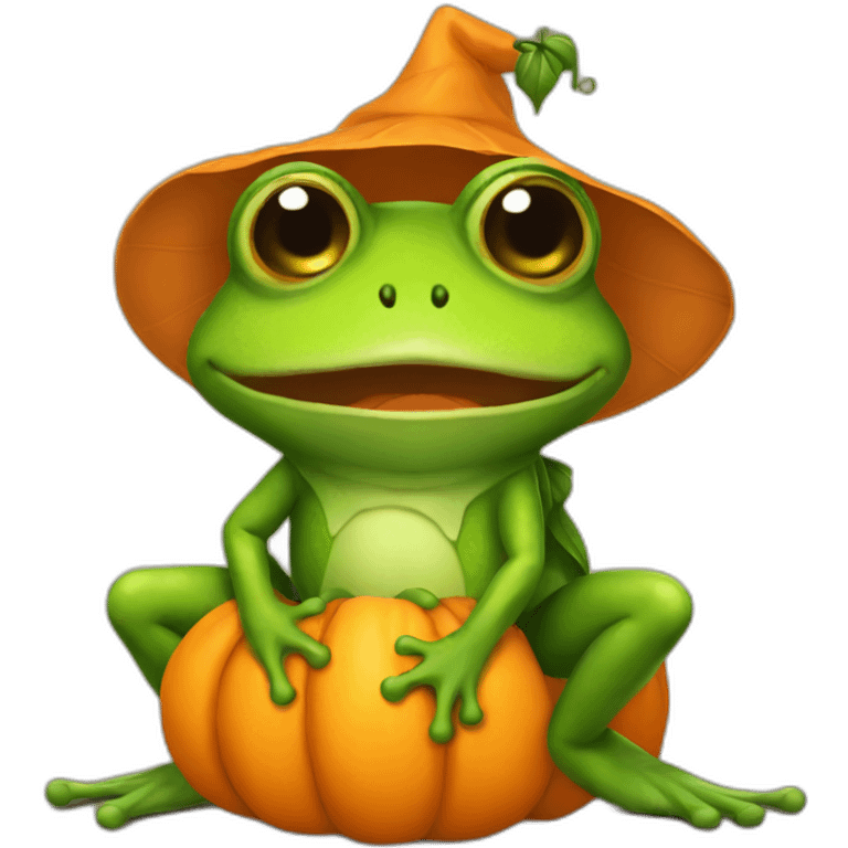 frog dressed like pumpkin emoji