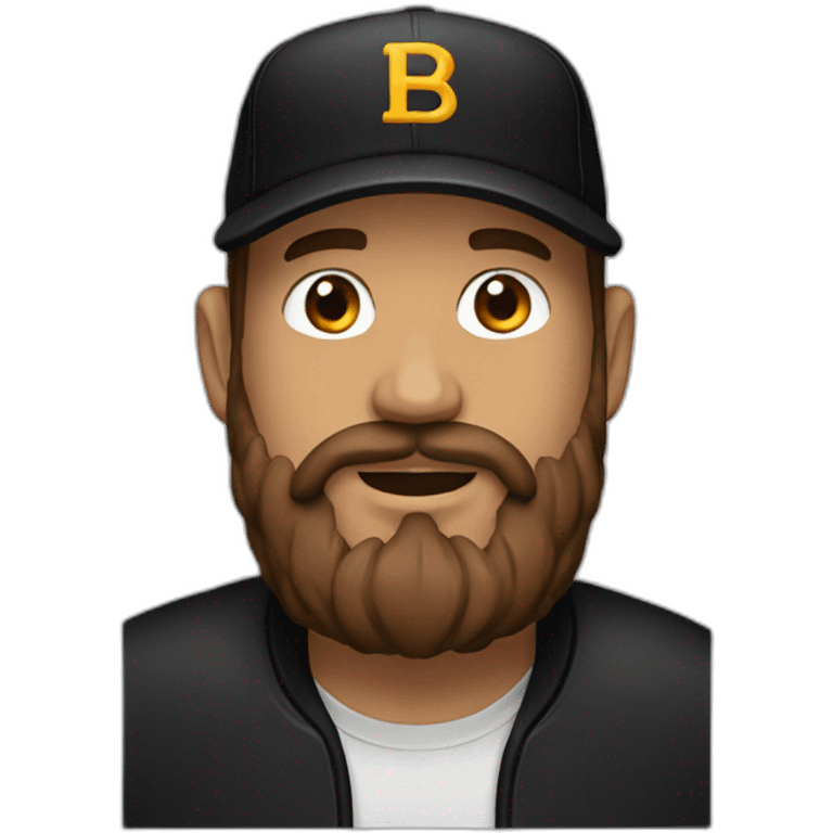 man face brown beard black baseball hat emoji