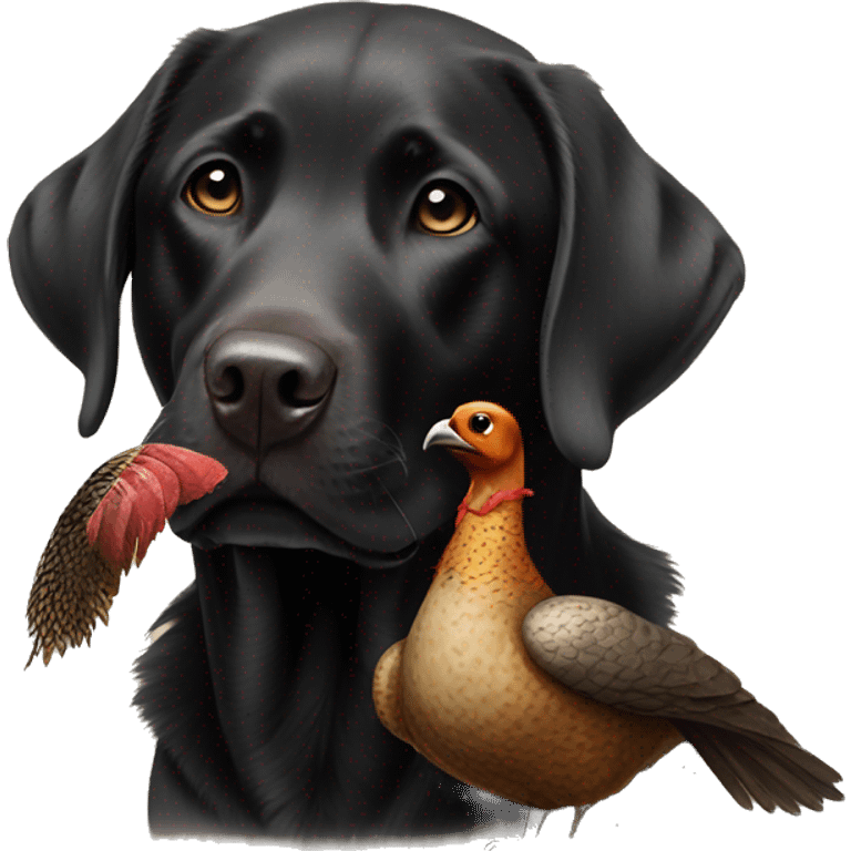 Black labrador hold a pheasant emoji