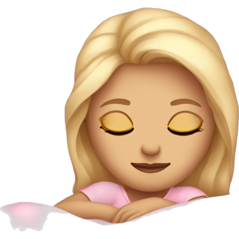 girl sleeping pink sheets bed blonde hair emoji