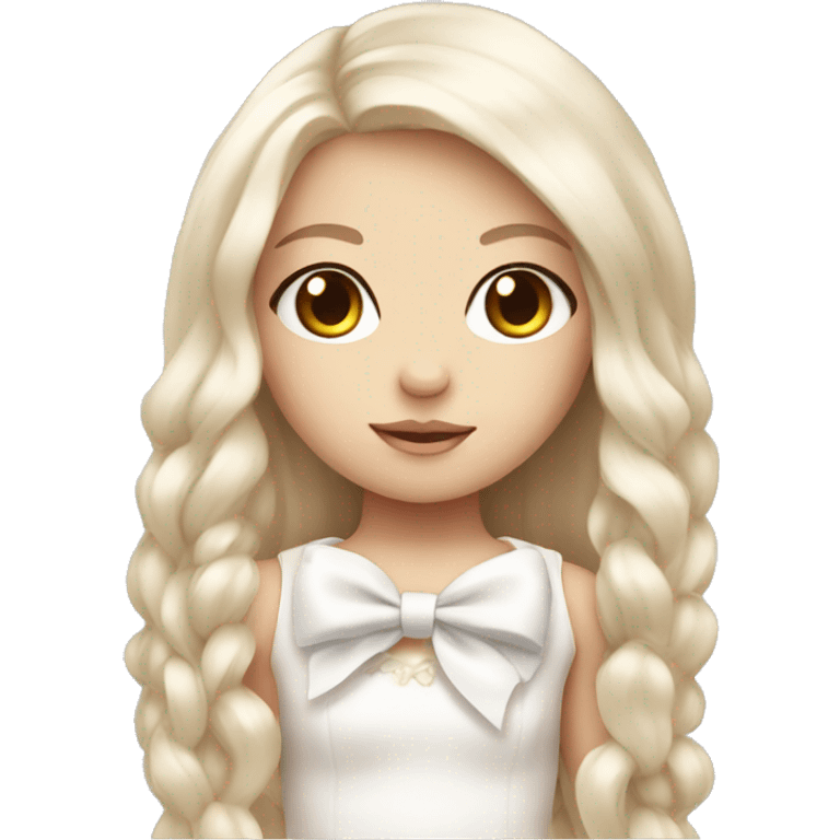 cute white doll with bow, long straight hair  emoji