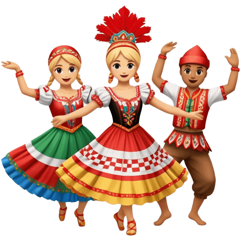 Cinematic Realistic Linđo Dance Emoji, depicted as a traditional Croatian folk dance with lively movements and colorful costumes, rendered with dynamic textures and vibrant festive lighting that captures its cultural vibrancy. emoji