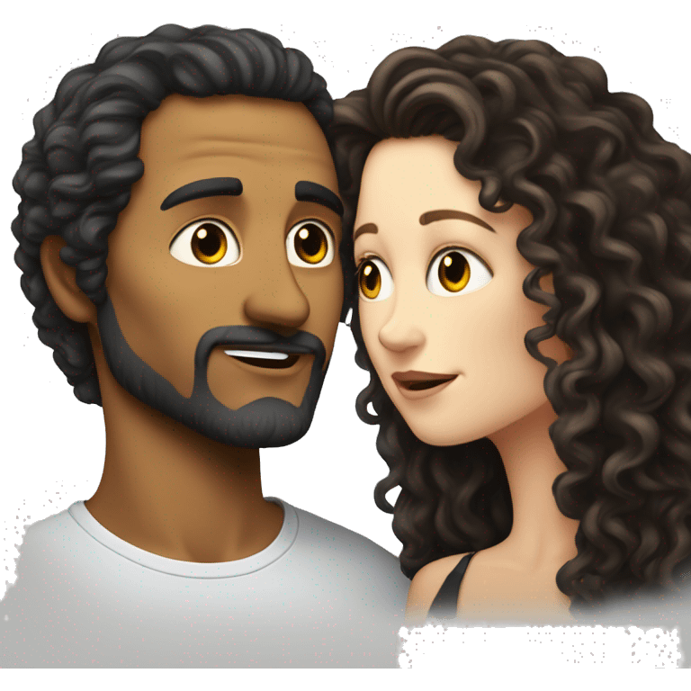 White Man with dark strait hair kissing white woman with long dark curly hair emoji