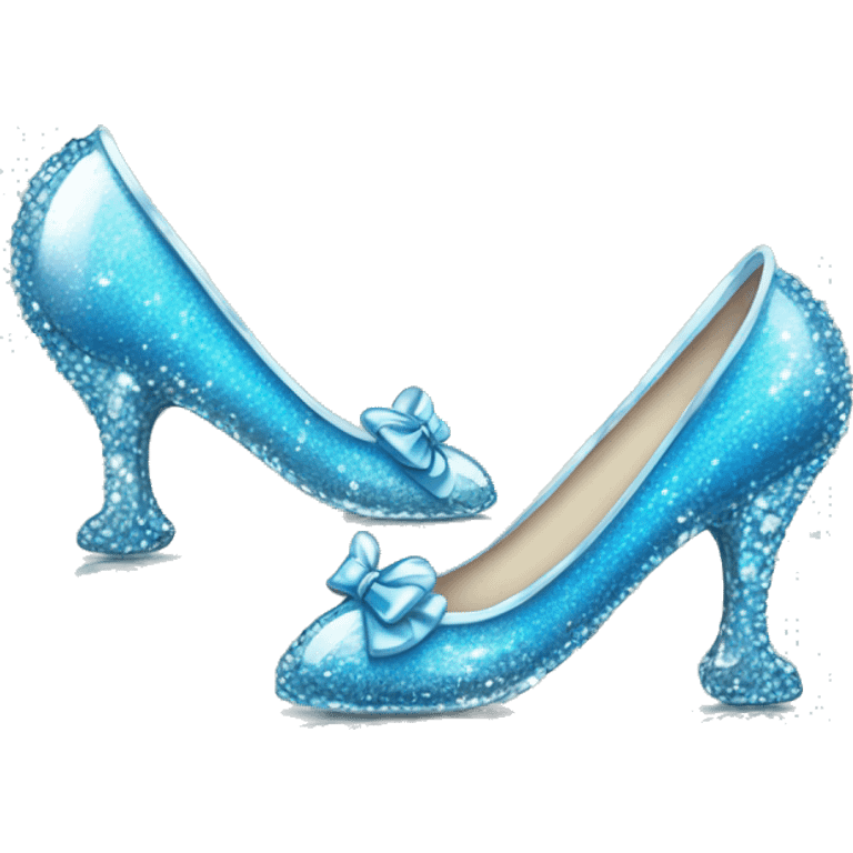 Cinderella Blue Glass slippers with glitters and crystals and cute little gliitery glass bow emoji