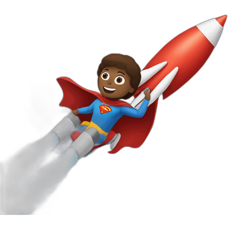 person dressed with a superhero cape but without mask is riding on a rocket emoji