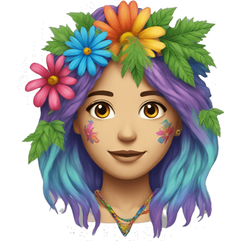 Tie dye hippie person flower crown tattoos hemp leaves emoji