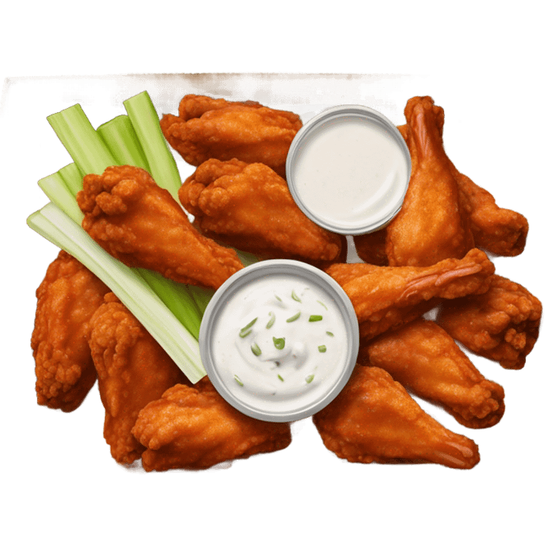 hot wings with celery carrots with ranch on the side in takeout box ￼￼ emoji