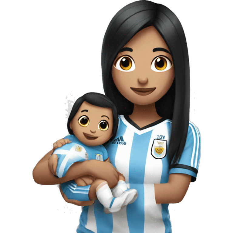 Girl with long black hair wearing Argentina jersey holding a baby  emoji