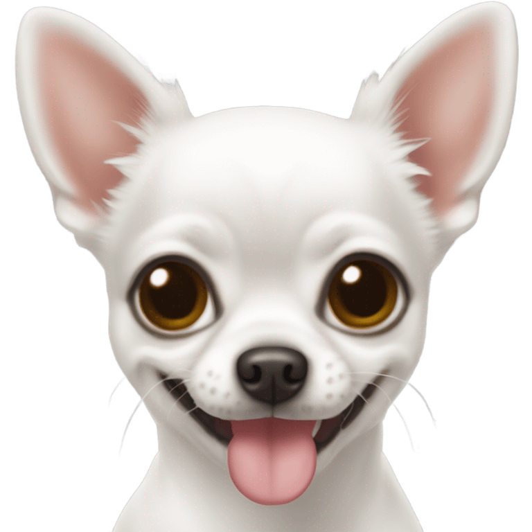 Perrito chihuahua color blanco completamente con lengüita de fuera y sonrisa  BARRIGON emoji