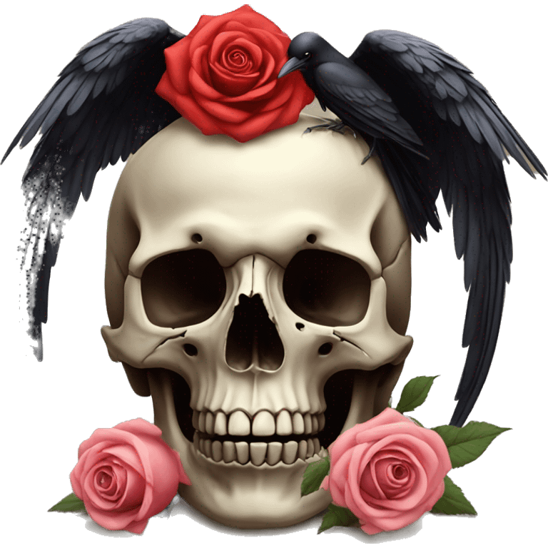 Crow on top of skull with rose emoji