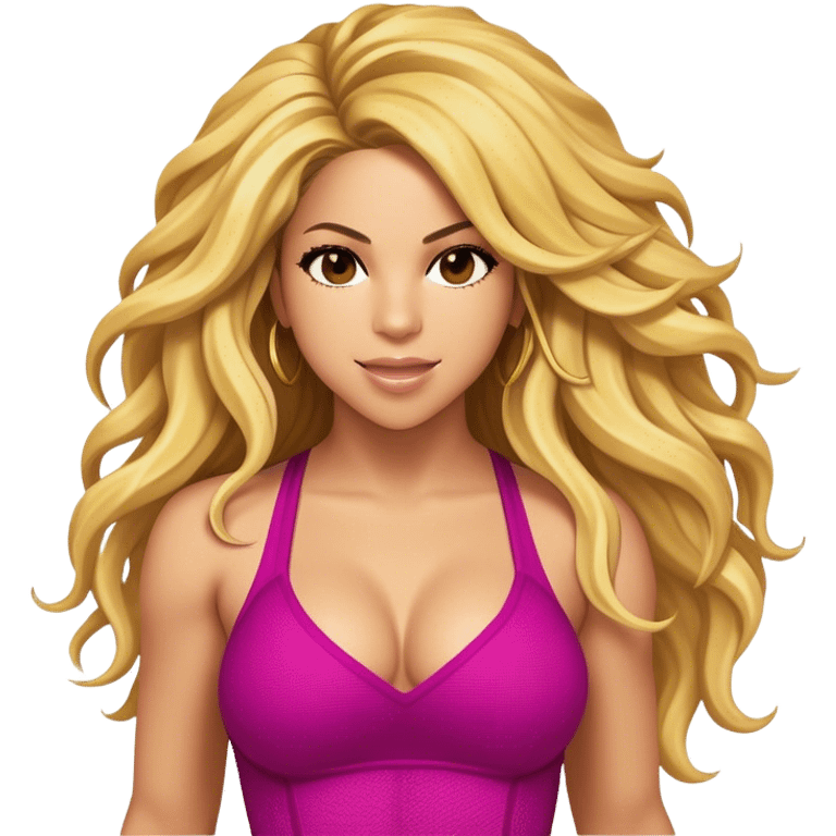 Cinematic Realistic Shakira Portrait Emoji, depicted as a dynamic charismatic pop icon with energetic movement and expressive features, rendered with vibrant textures and dynamic modern lighting that captures her global appeal. emoji