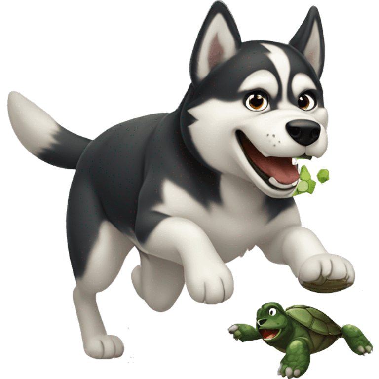 Husky kicking turtle emoji