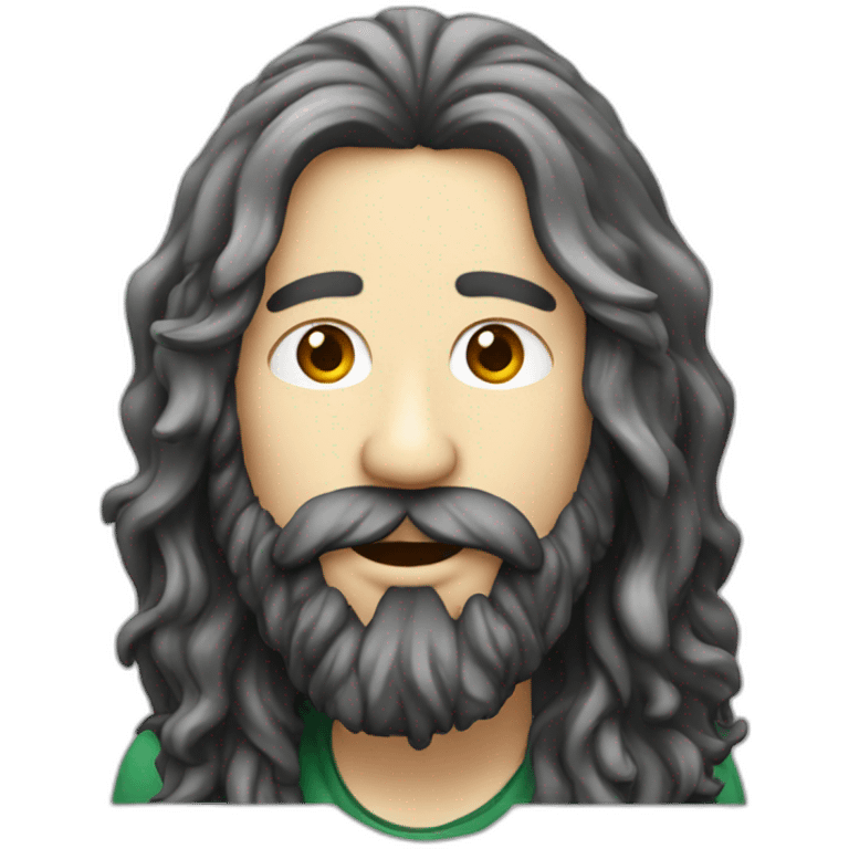 Long haired rocker with beard eating pizza emoji