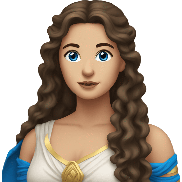 Brunette Greek goddess with Long hair and Blue eyes emoji