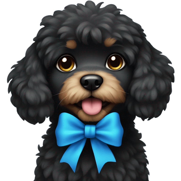 small black fluffy dog with blue bow  emoji