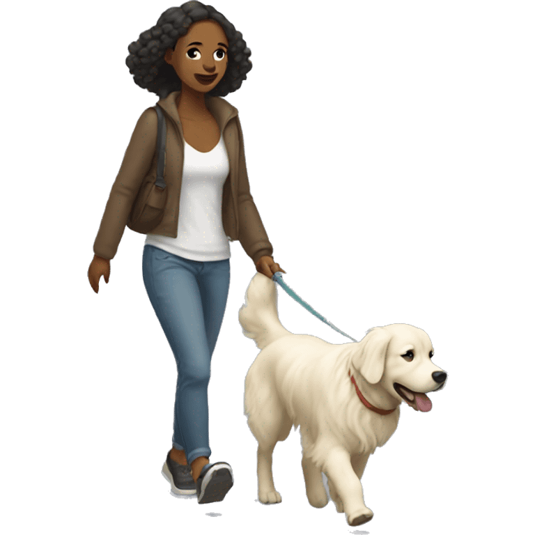 Woman walking a white golden retriever emoji