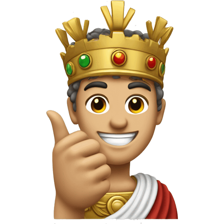 A Roman emperor (with laurel crown) raising his thumb, smiling confidently, as if approving a great victory or conquest. emoji