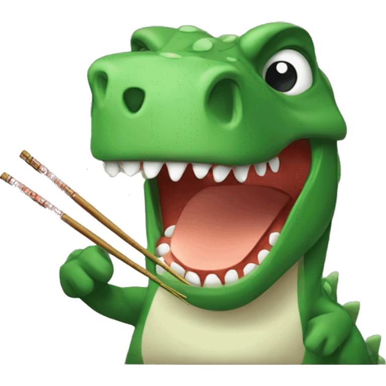 Dinosaur using chopsticks to eat sushi  emoji