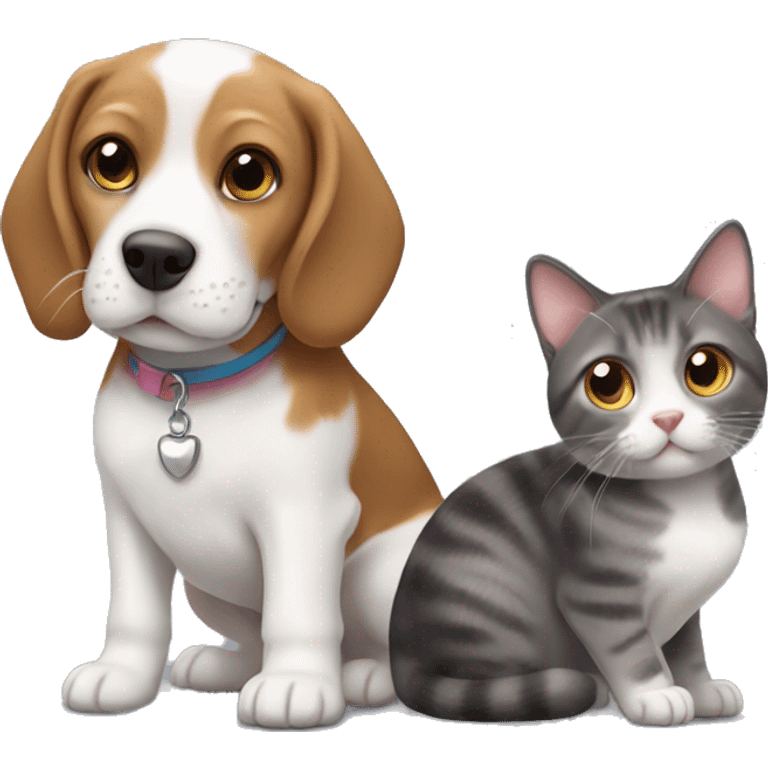 Beagle and gray munchkin cat emoji