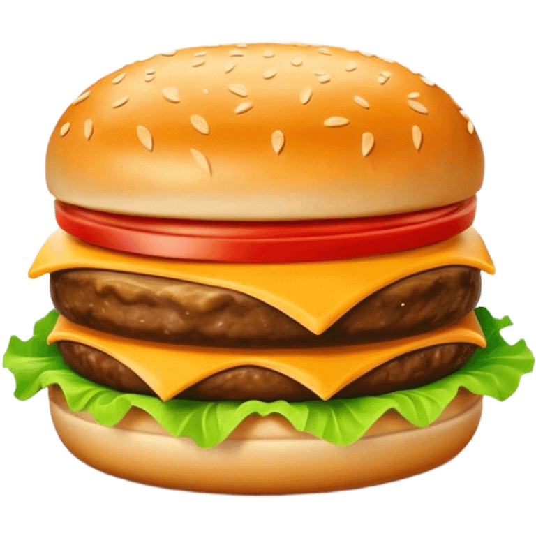 Cinematic Realistic Cheeseburger Dish Emoji, showcasing a juicy burger layered with cheese, lettuce, and tomato on a toasted bun rendered with lifelike detail and vibrant, inviting lighting. emoji