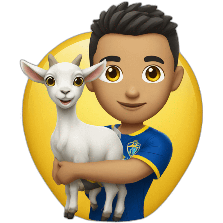 Ronaldo with alnassr shirt holding a goat emoji