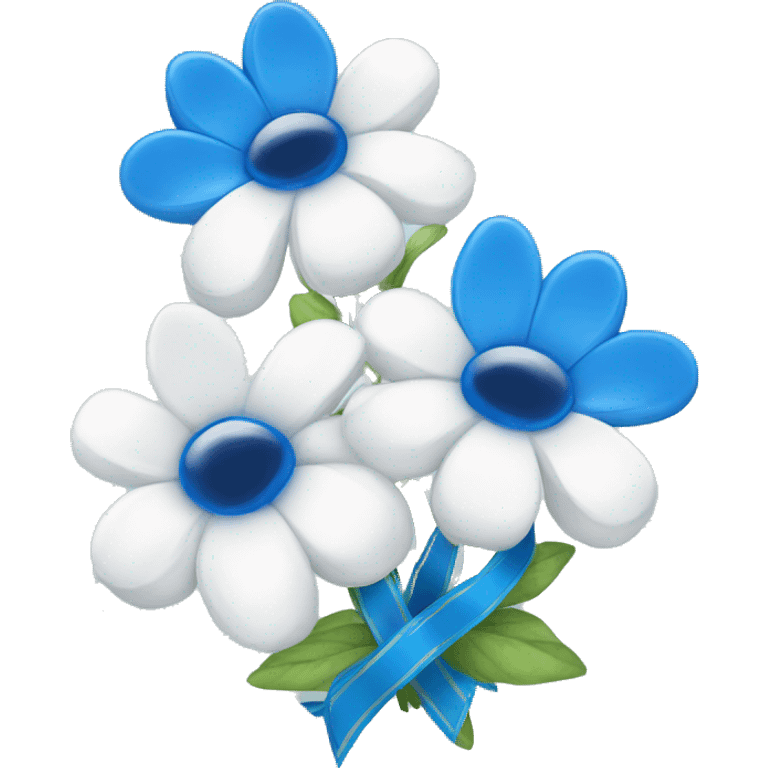 Two Blue and white flowers with cute ribbon on it emoji