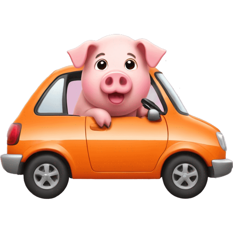 Pig driving orange car emoji