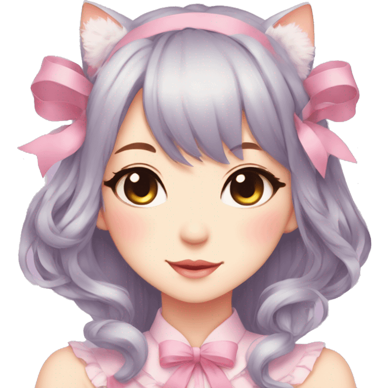 Gorgeous Kawaii Cute Beautiful Elegant Pretty Pastel Anime Catlady with ribbons emoji