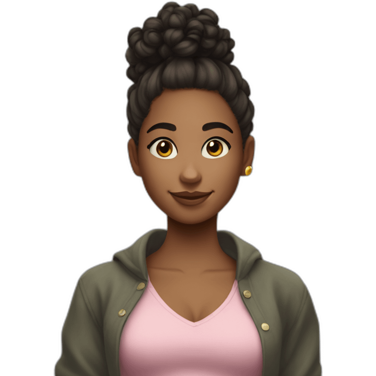 Sexy teenage black girl with a cute curly bun with cute clothes turning her head slightly to the side and giving a sly flirty side look emoji