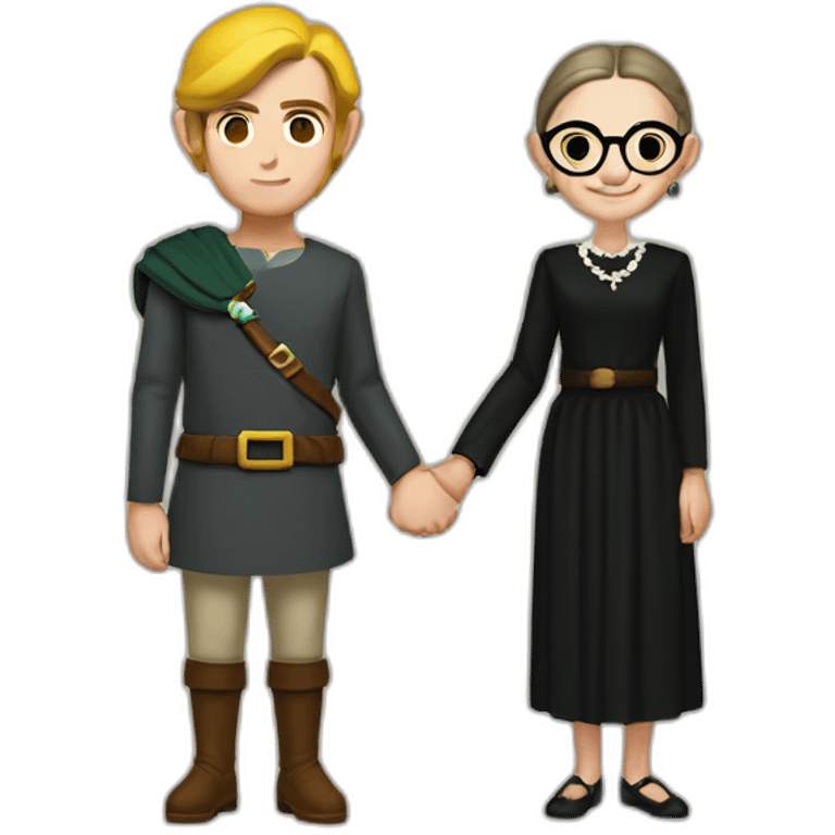 Link (Legend of Zelda) holding hands with Ruth Bader Ginsberg emoji