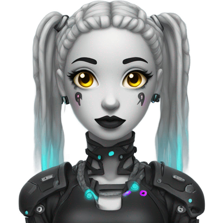 cyborg goth girl, neon hair, twintails emoji