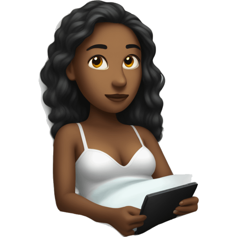 Girl in bed with kindle  emoji