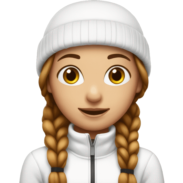 Ski girl with white hat and two brown braids emoji