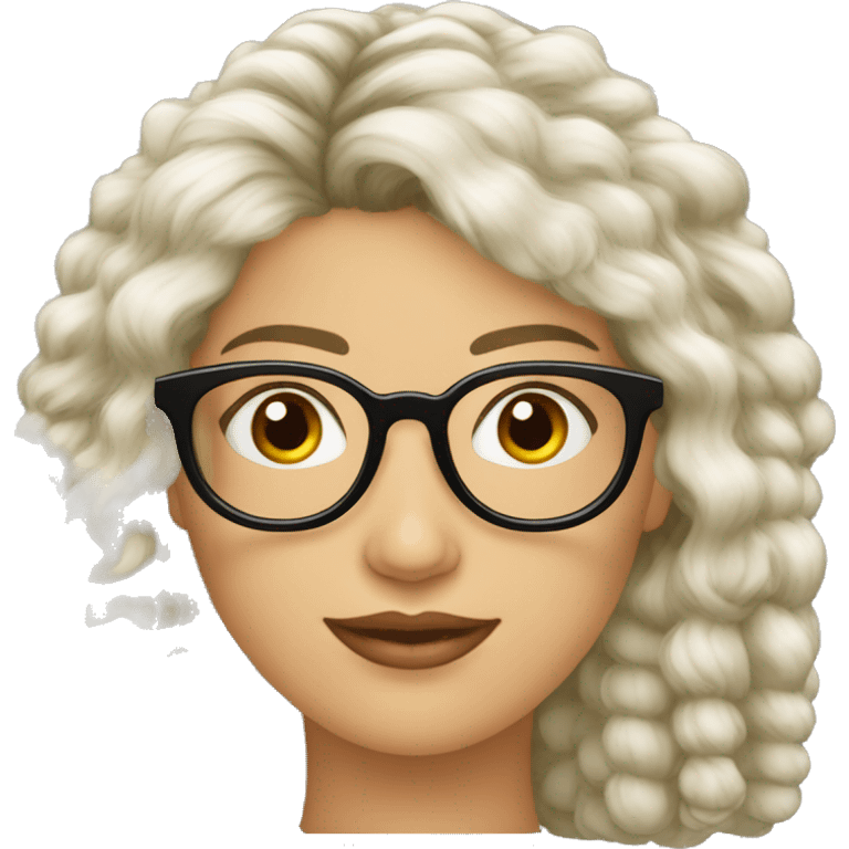 femme cheveu bouclé long châtain lunettes rondes emoji