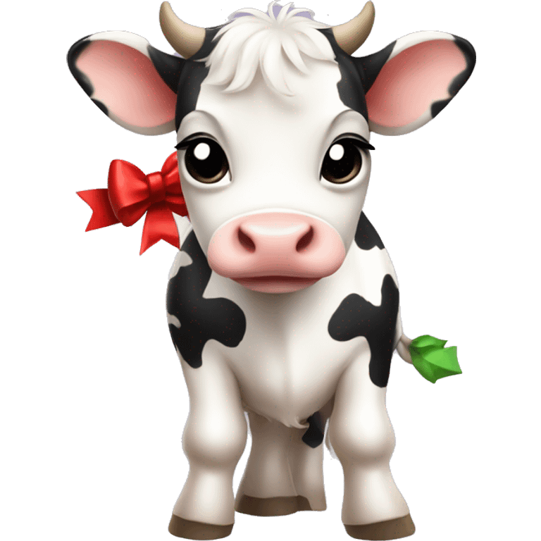 cute baby cow with a christmas bow emoji