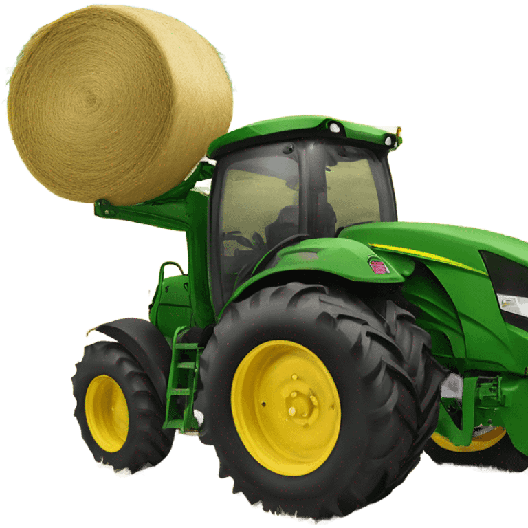 Round hay bail being picked up by bail forks on a John deer tractor emoji