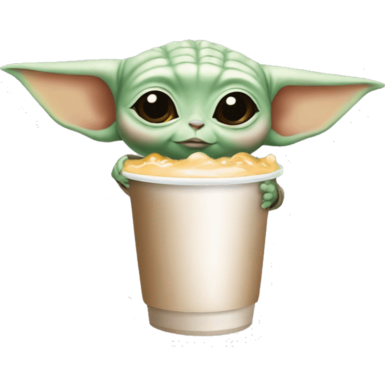 Baby yoda drinking Bubbletea emoji