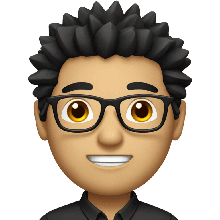 chinese man with glasses, spiky black hair, smart shirt. emoji