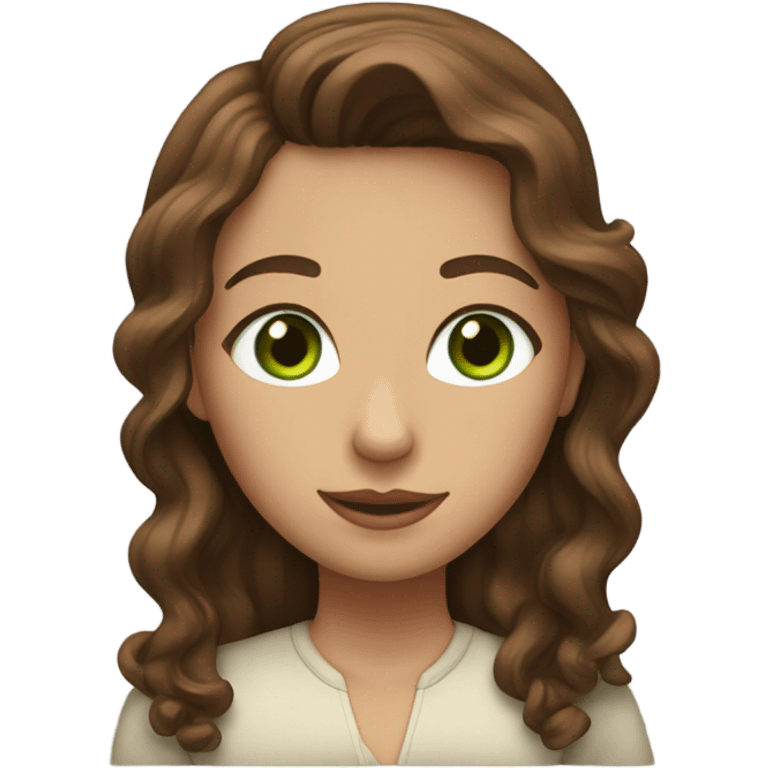 girl with wavy brown hair, green eyes, and tall emoji