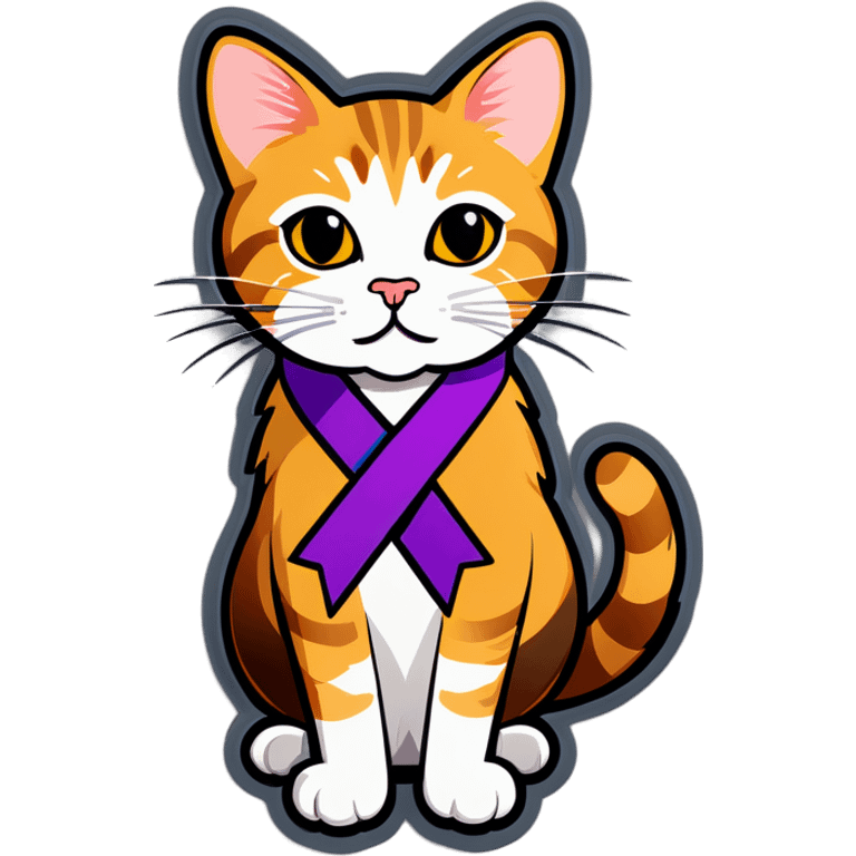 Tabby cat Cancer ribbon emoji