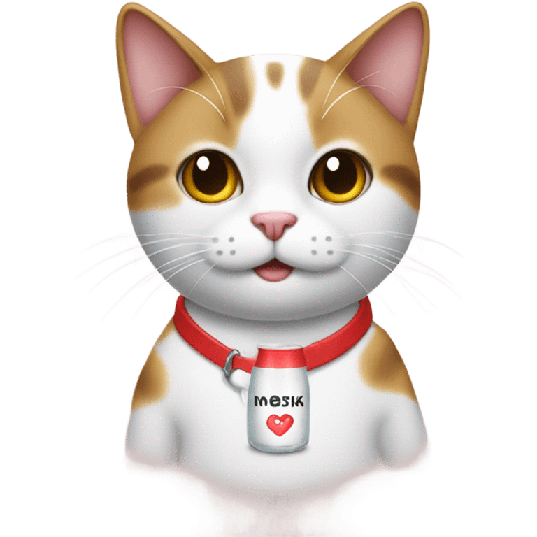 cute cat wearing a shirt that says "i love milk" emoji