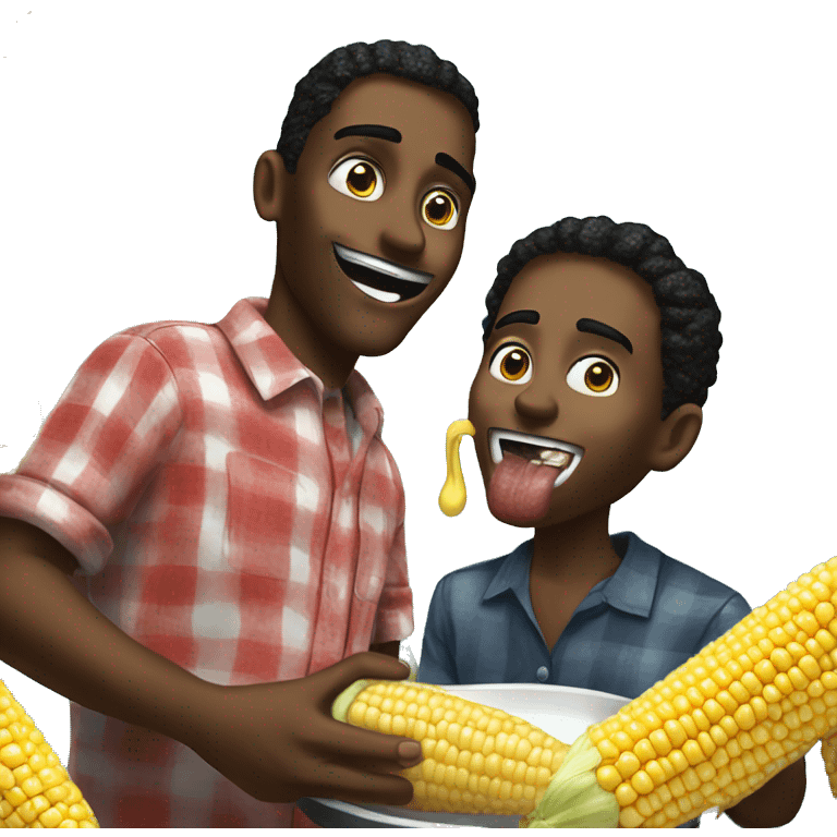 Dave and Bambi from Friday night funkin eating corn emoji