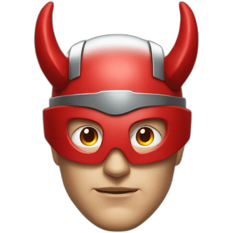 Blind superhero head with red helmet that has horns emoji