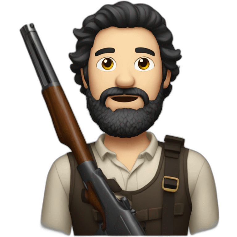 dark-haired bearded man drunk with a big shotgun emoji