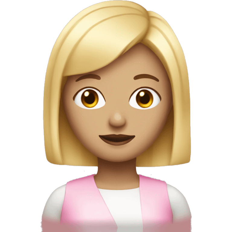 white woman with a blonde and pink bob with a fringe emoji